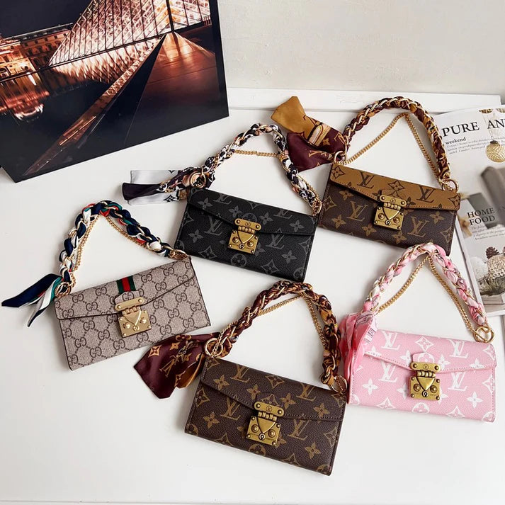 Letter Holster Scarf Chain Wallet Case For iPhone