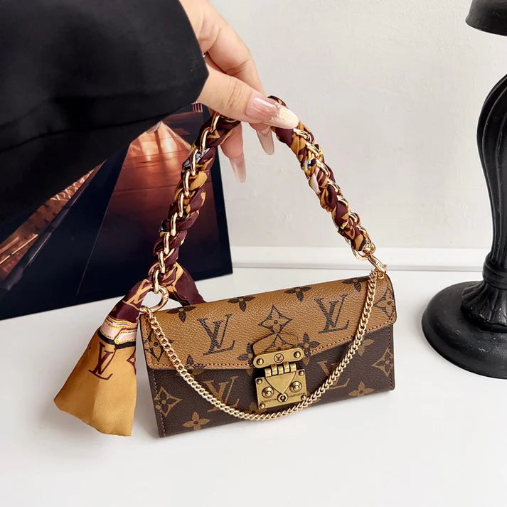 Letter Holster Scarf Chain Wallet Case For iPhone