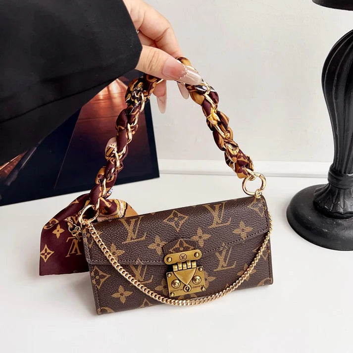 Letter Holster Scarf Chain Wallet Case For iPhone