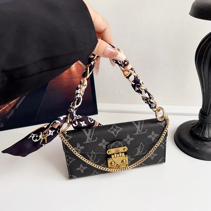 Letter Holster Scarf Chain Wallet Case For iPhone