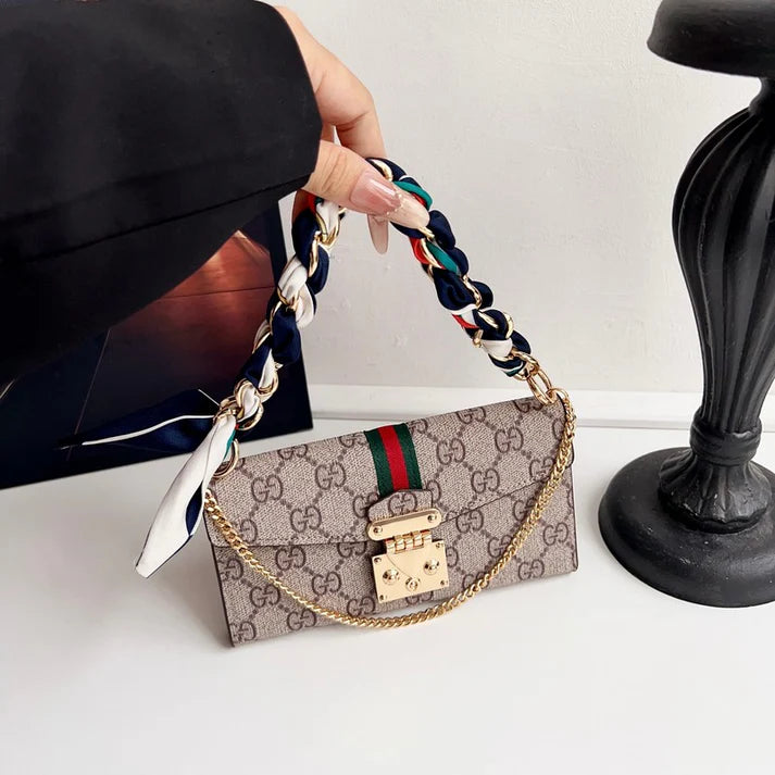 Letter Holster Scarf Chain Wallet Case For iPhone