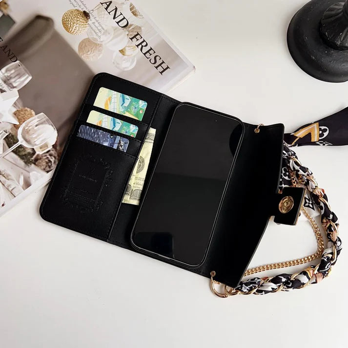 Letter Holster Scarf Chain Wallet Case For iPhone